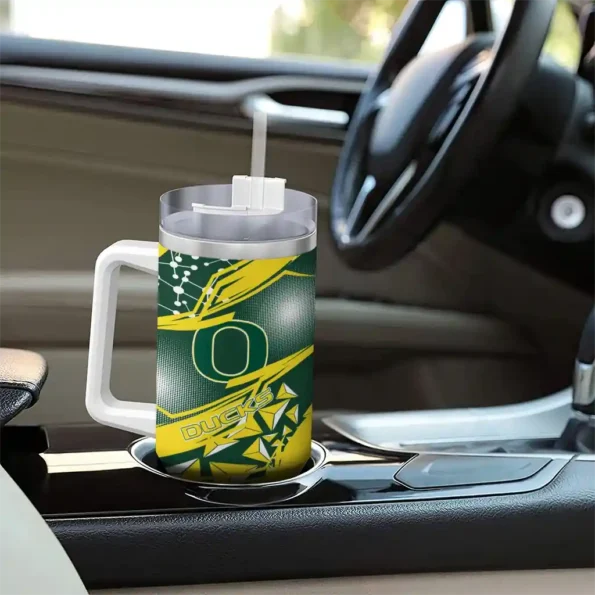 custom oregon ducks abstract paths green curved tumbler trendy.webp