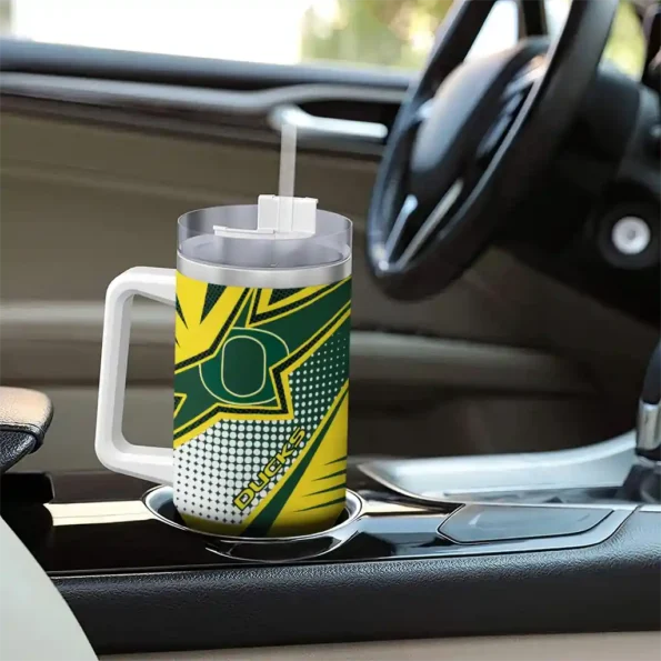 custom oregon ducks arrow burst green curved tumbler trendy.webp