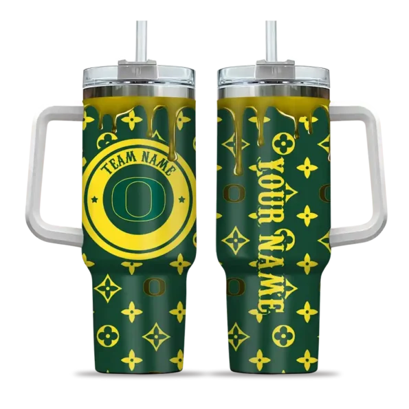 custom oregon ducks bullseye drips green curved tumbler best selling.webp