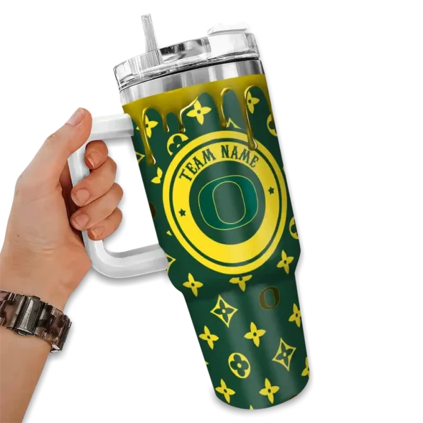 custom oregon ducks bullseye drips green curved tumbler fashion forward.webp