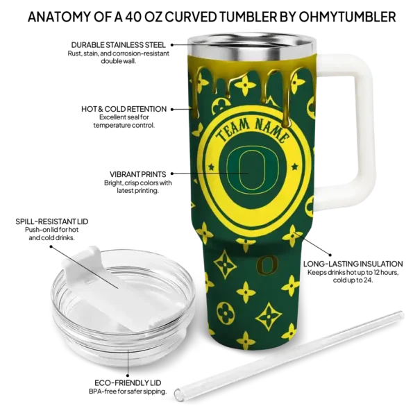 custom oregon ducks bullseye drips green curved tumbler new arrival.webp