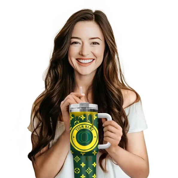 custom oregon ducks bullseye drips green curved tumbler premium grade.webp
