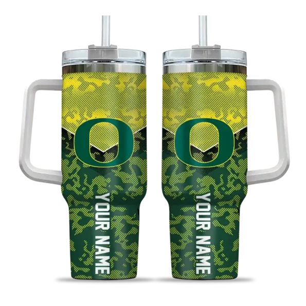 custom oregon ducks chevron stripe green curved tumbler best selling.webp