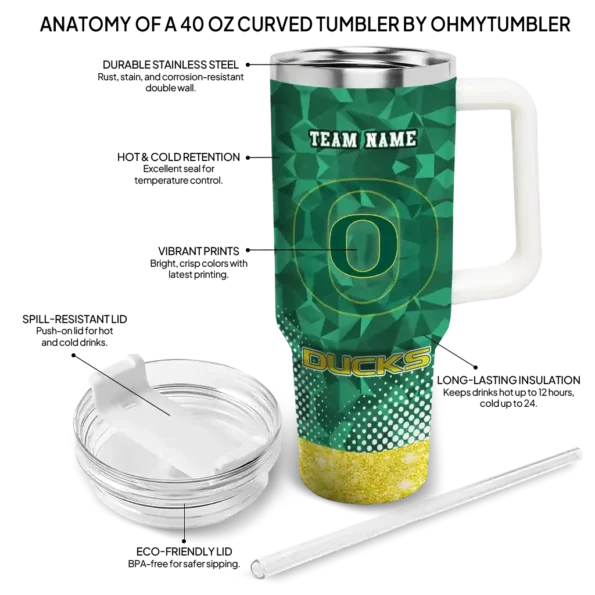 custom oregon ducks geometric prism green curved tumbler new arrival.webp