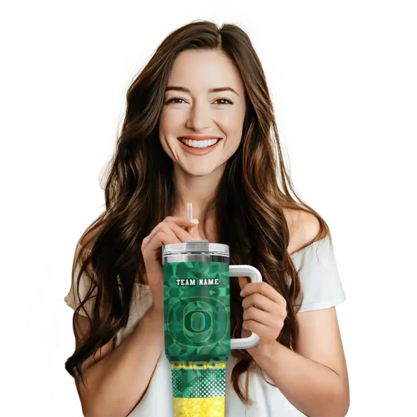 custom oregon ducks geometric prism green curved tumbler premium grade.webp