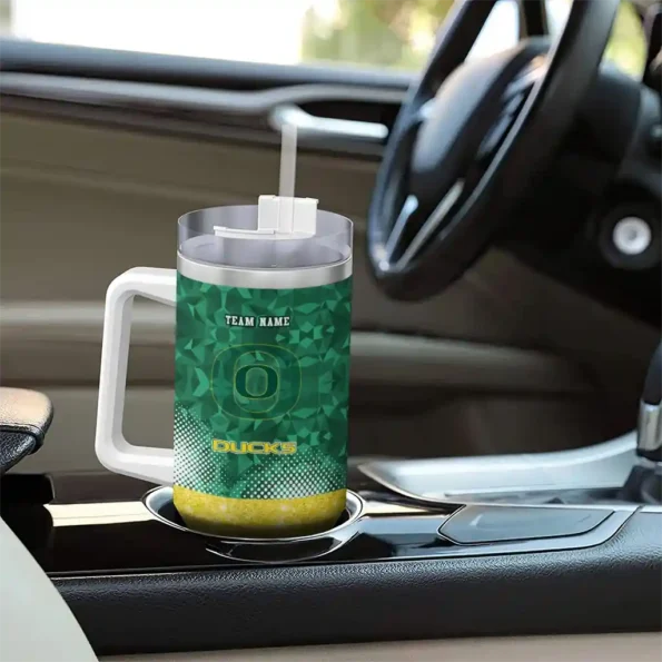 custom oregon ducks geometric prism green curved tumbler trendy.webp