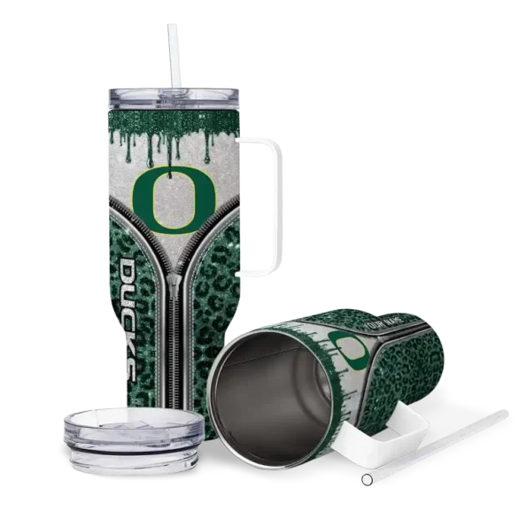 custom oregon ducks leopard zipper green curved tumbler high quality.webp