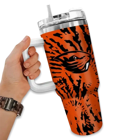 custom oregon state beavers burst swirl orange curved tumbler fashion forward.webp