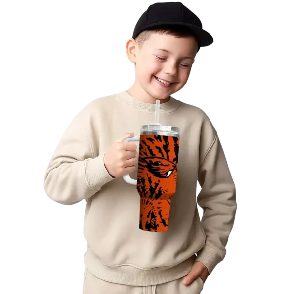 custom oregon state beavers burst swirl orange curved tumbler latest model.webp