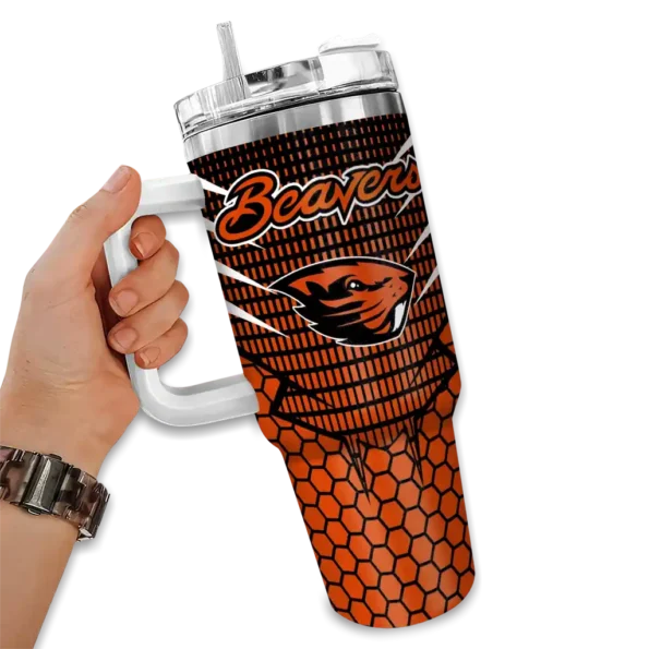 custom oregon state beavers hex texture orange curved tumbler fashion forward.webp