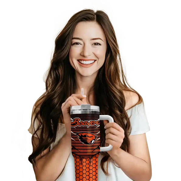 custom oregon state beavers hex texture orange curved tumbler premium grade.webp