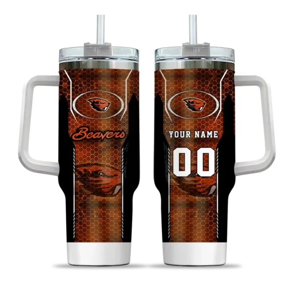 custom oregon state beavers hexagon armor orange curved tumbler best selling.webp