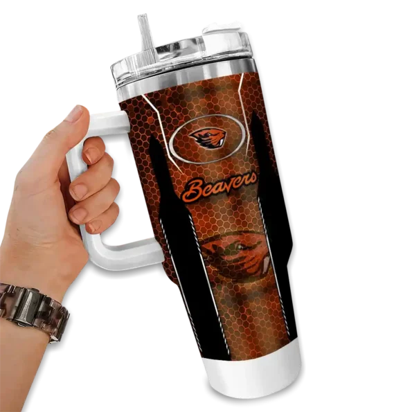 custom oregon state beavers hexagon armor orange curved tumbler fashion forward.webp