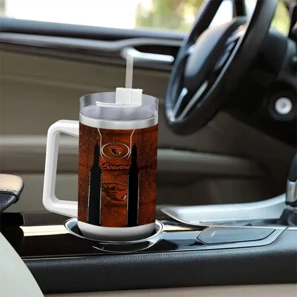 custom oregon state beavers hexagon armor orange curved tumbler trendy.webp