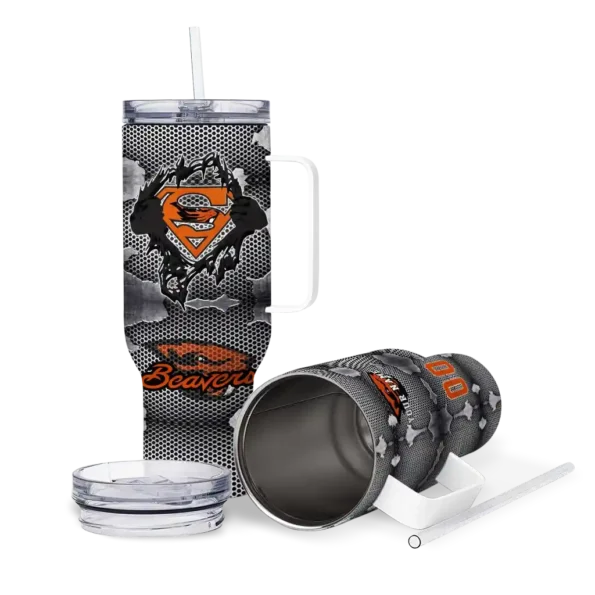 custom oregon state beavers superman shield orange gray curved tumbler high quality.webp