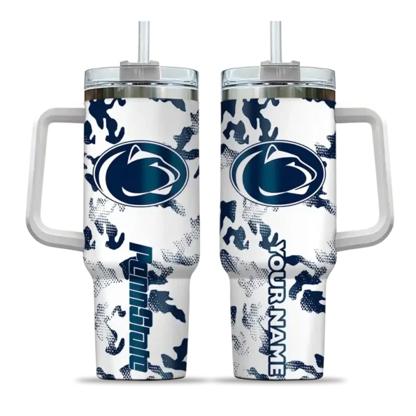 custom penn state nittany lions camo mashup blue white curved tumbler best selling.webp