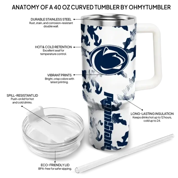 custom penn state nittany lions camo mashup blue white curved tumbler new arrival.webp
