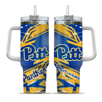 custom pittsburgh panthers abstract paths royal blue curved tumbler best selling.webp