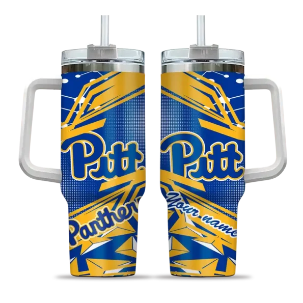 custom pittsburgh panthers abstract paths royal blue curved tumbler best selling.webp