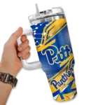 custom pittsburgh panthers abstract paths royal blue curved tumbler best selling.webp