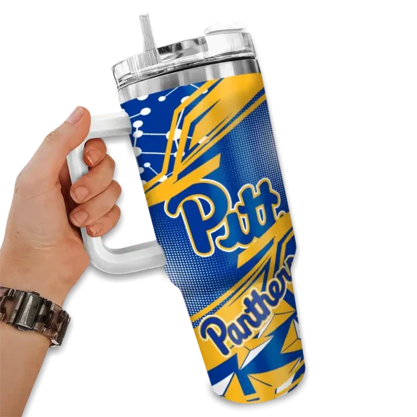 custom pittsburgh panthers abstract paths royal blue curved tumbler fashion forward.webp