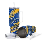custom pittsburgh panthers abstract paths royal blue curved tumbler best selling.webp