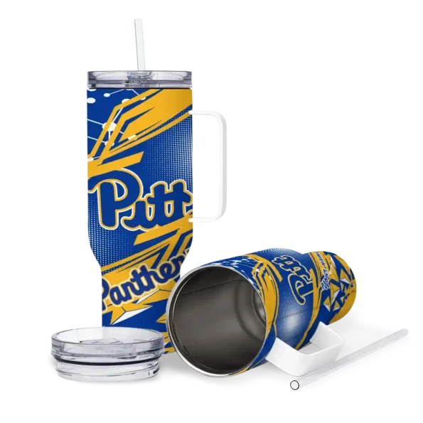 custom pittsburgh panthers abstract paths royal blue curved tumbler high quality.webp