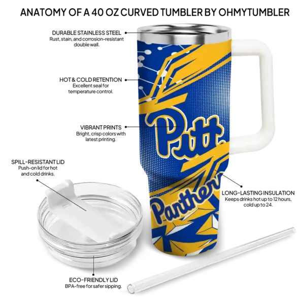 custom pittsburgh panthers abstract paths royal blue curved tumbler new arrival.webp