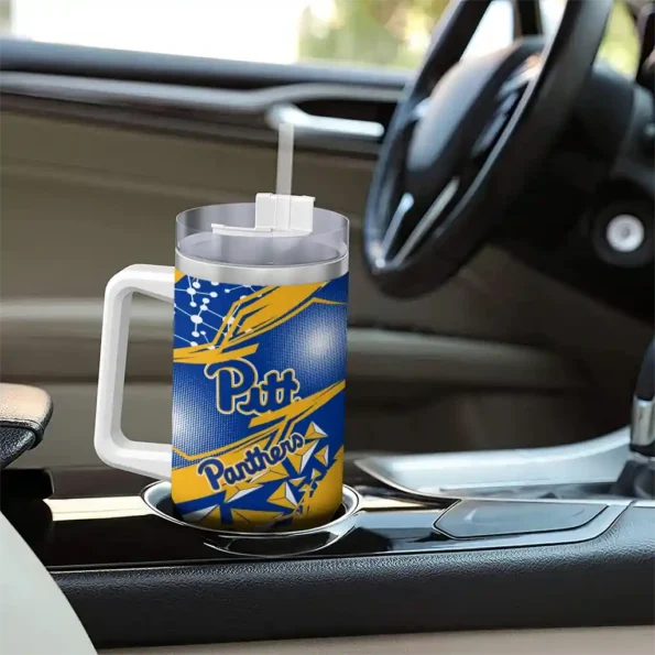 custom pittsburgh panthers abstract paths royal blue curved tumbler trendy.webp