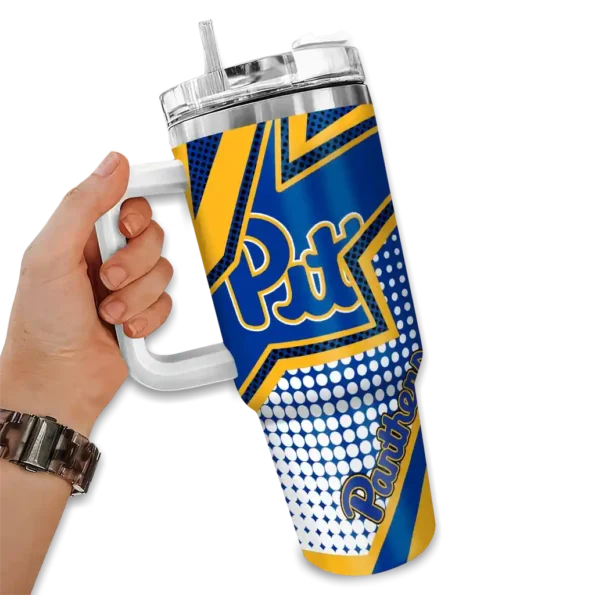 custom pittsburgh panthers arrow burst royal blue curved tumbler fashion forward.webp