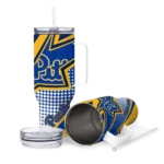 custom pittsburgh panthers arrow burst royal blue curved tumbler best selling.webp