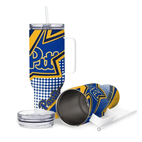custom pittsburgh panthers arrow burst royal blue curved tumbler high quality.webp