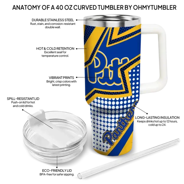 custom pittsburgh panthers arrow burst royal blue curved tumbler new arrival.webp