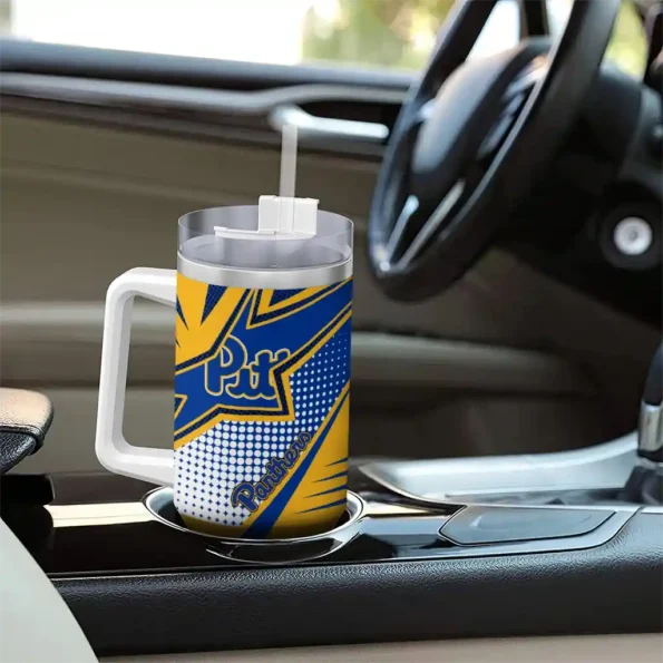 custom pittsburgh panthers arrow burst royal blue curved tumbler trendy.webp