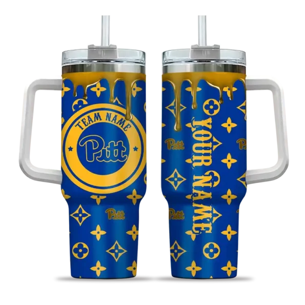 custom pittsburgh panthers bullseye drips royal blue curved tumbler best selling.webp