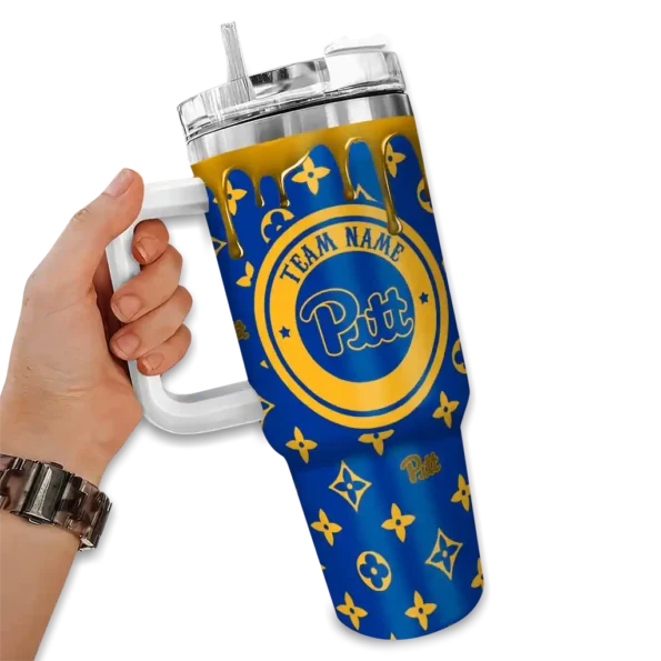 custom pittsburgh panthers bullseye drips royal blue curved tumbler fashion forward.webp