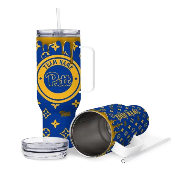 custom pittsburgh panthers bullseye drips royal blue curved tumbler high quality.webp