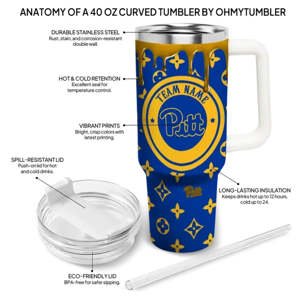 custom pittsburgh panthers bullseye drips royal blue curved tumbler new arrival.webp