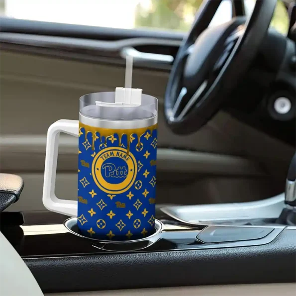 custom pittsburgh panthers bullseye drips royal blue curved tumbler trendy.webp