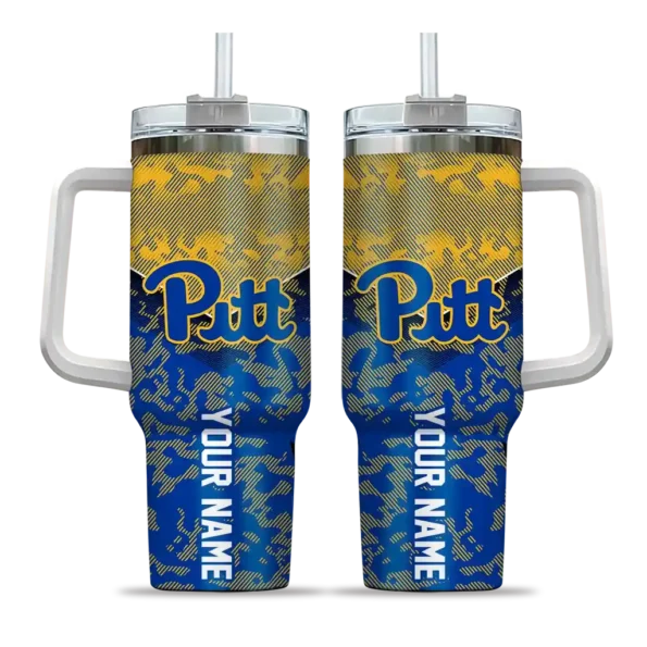 custom pittsburgh panthers chevron stripe royal blue curved tumbler best selling.webp