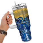 custom pittsburgh panthers chevron stripe royal blue curved tumbler best selling.webp