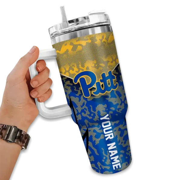 custom pittsburgh panthers chevron stripe royal blue curved tumbler fashion forward.webp