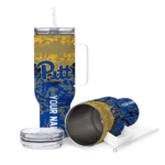custom pittsburgh panthers chevron stripe royal blue curved tumbler best selling.webp