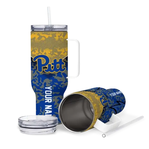 custom pittsburgh panthers chevron stripe royal blue curved tumbler high quality.webp