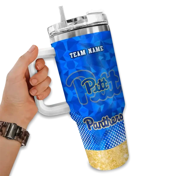 custom pittsburgh panthers geometric prism royal blue curved tumbler fashion forward.webp