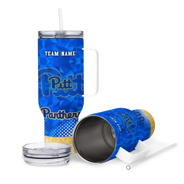 custom pittsburgh panthers geometric prism royal blue curved tumbler high quality.webp