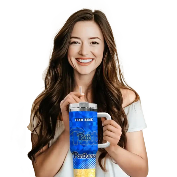 custom pittsburgh panthers geometric prism royal blue curved tumbler premium grade.webp