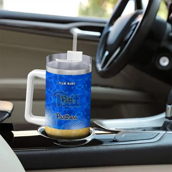 custom pittsburgh panthers geometric prism royal blue curved tumbler trendy.webp
