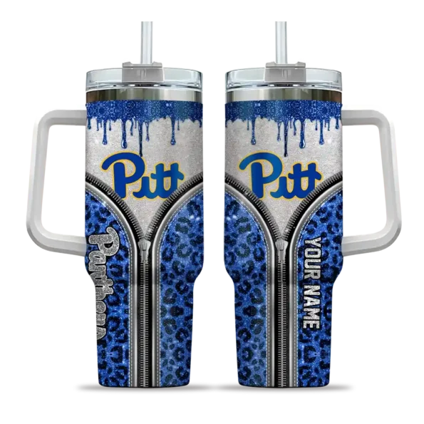 custom pittsburgh panthers leopard zipper royal blue curved tumbler best selling.webp