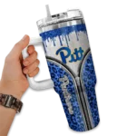 custom pittsburgh panthers leopard zipper royal blue curved tumbler best selling.webp
